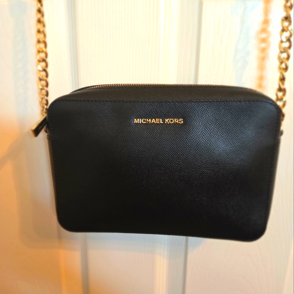 Michael Kors Women Jet Set Travel Bag Black Gold Hardware Long Strap Crossbody - Picture 5 of 12